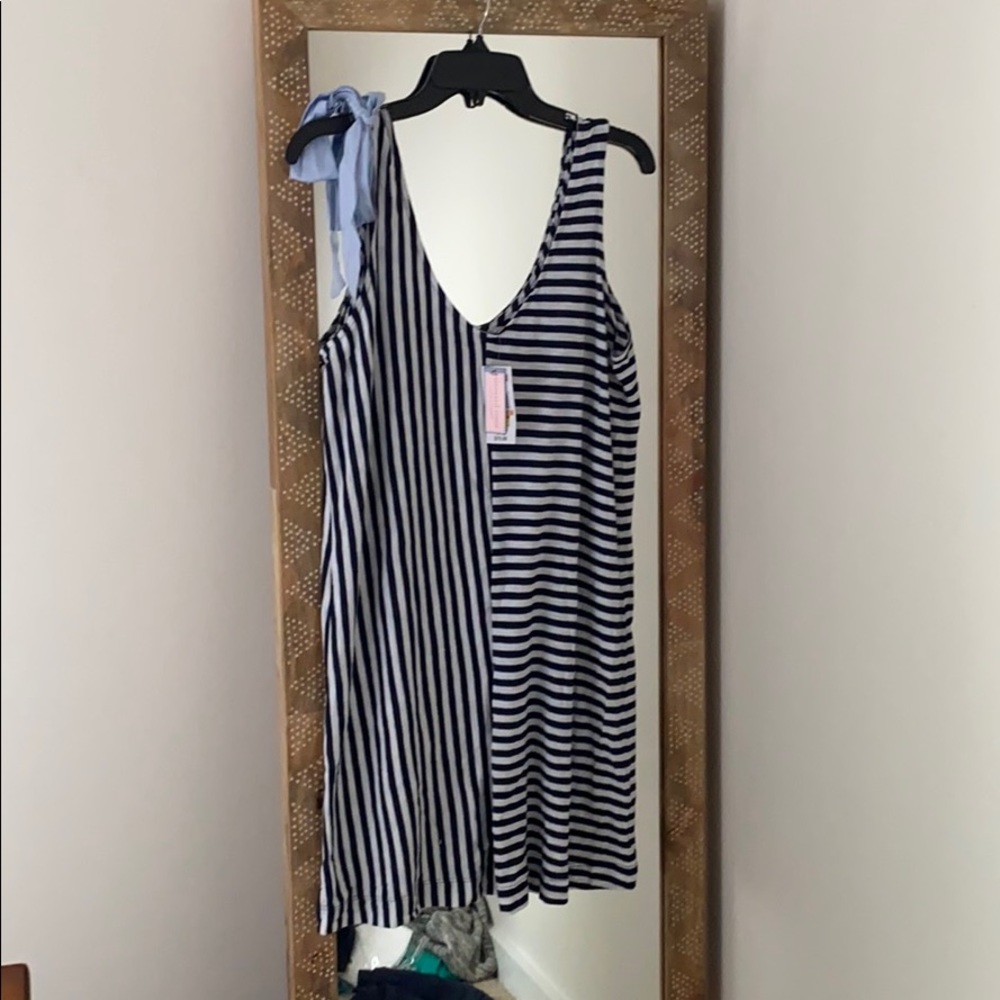 Resort Stripe Bow Dress in Nautical Navy